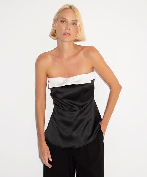 blusa sem alça acetinada com laço mindset preto