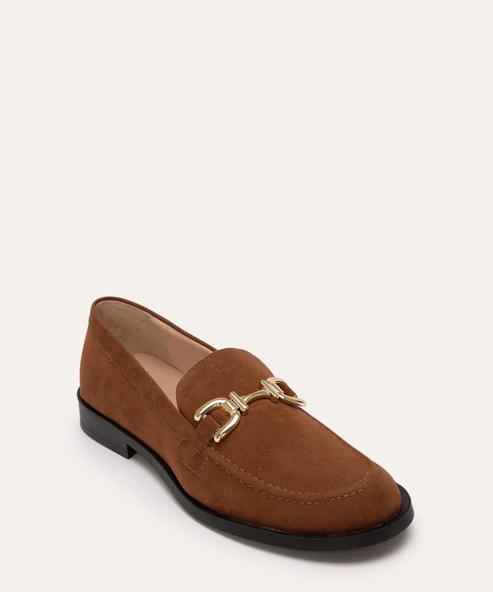 mocassim de suede com bridão mindset marrom