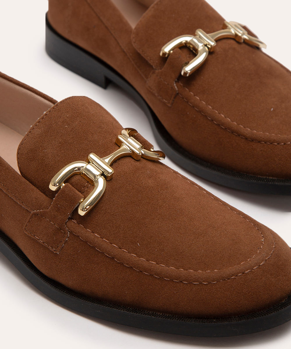 mocassim de suede com bridão mindset marrom