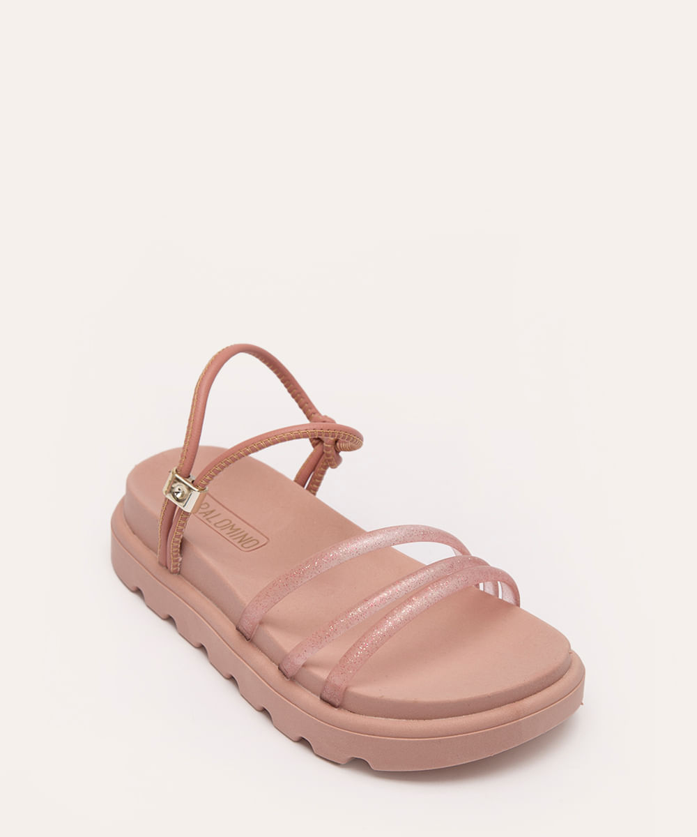 sandália flatform infantil com brilho rosê