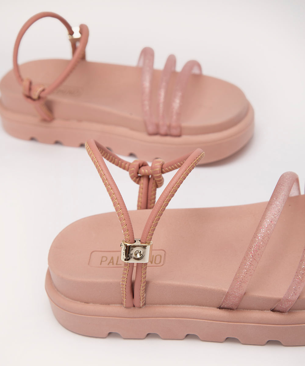 sandália flatform infantil com brilho rosê