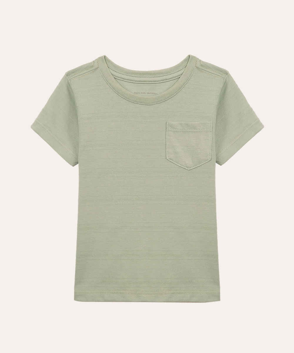 camiseta infantil texturizada com bolso verde