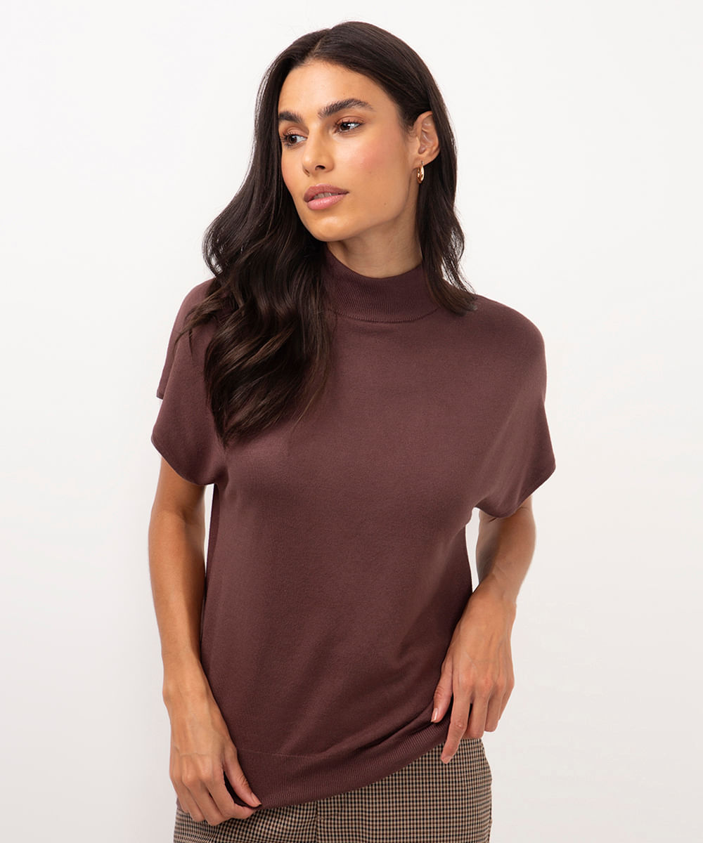 blusa de tricot muscle tee gola alta marrom