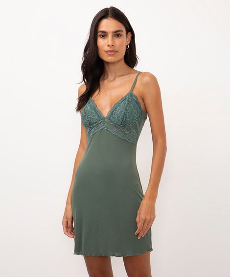 camisola com renda alças finas verde militar