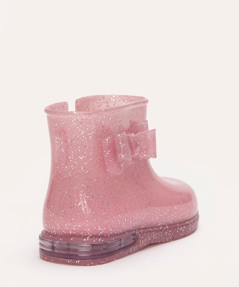 bota galocha infantil laço e luzinha baby club rosa