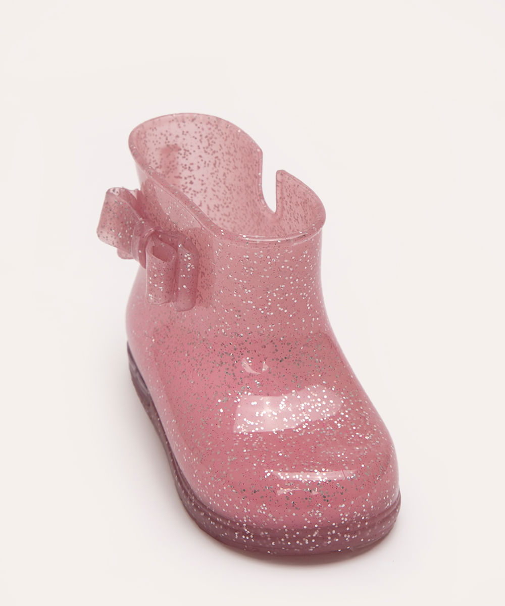 bota galocha infantil laço e luzinha baby club rosa