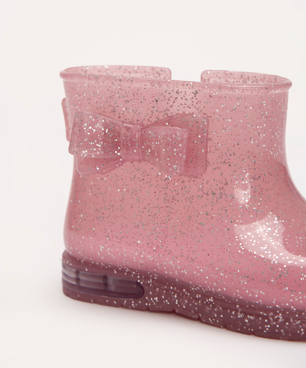 bota galocha infantil laço e luzinha baby club rosa