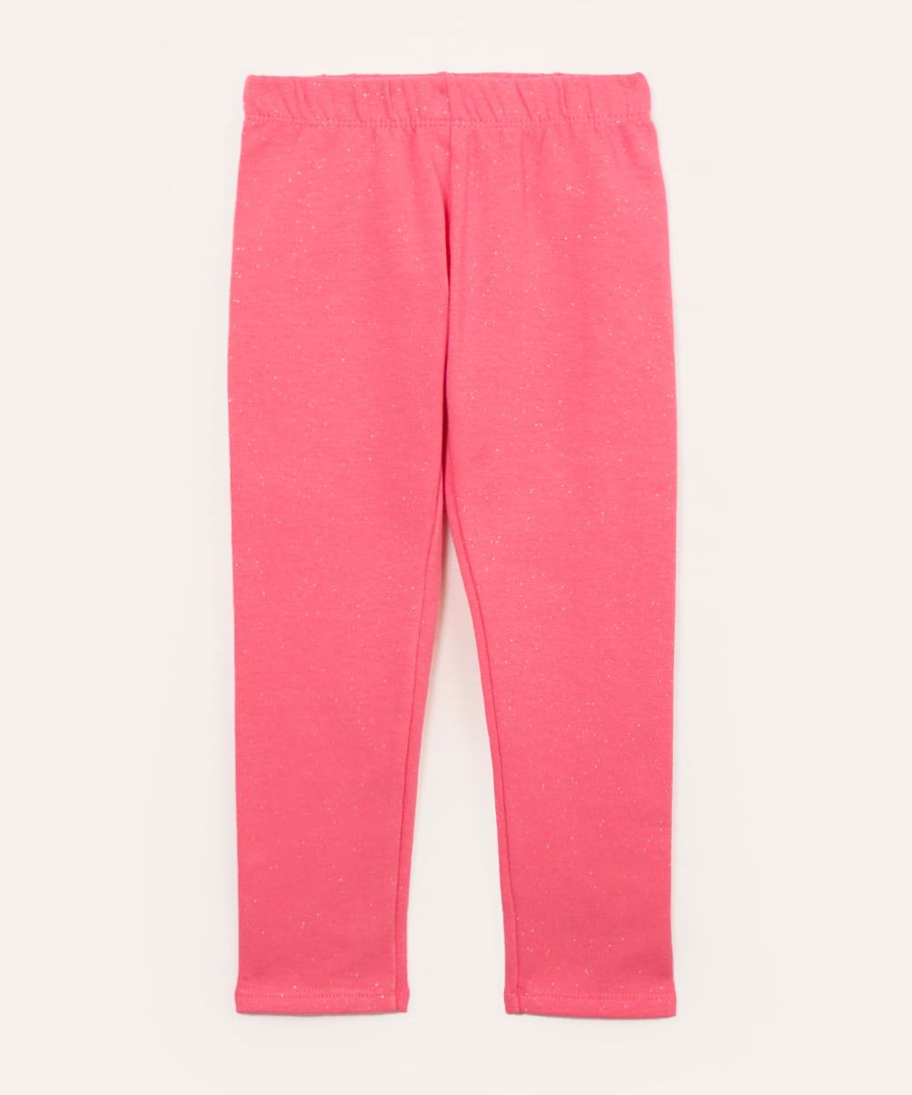 calça legging infantil com glitter forrada felpuda rosa