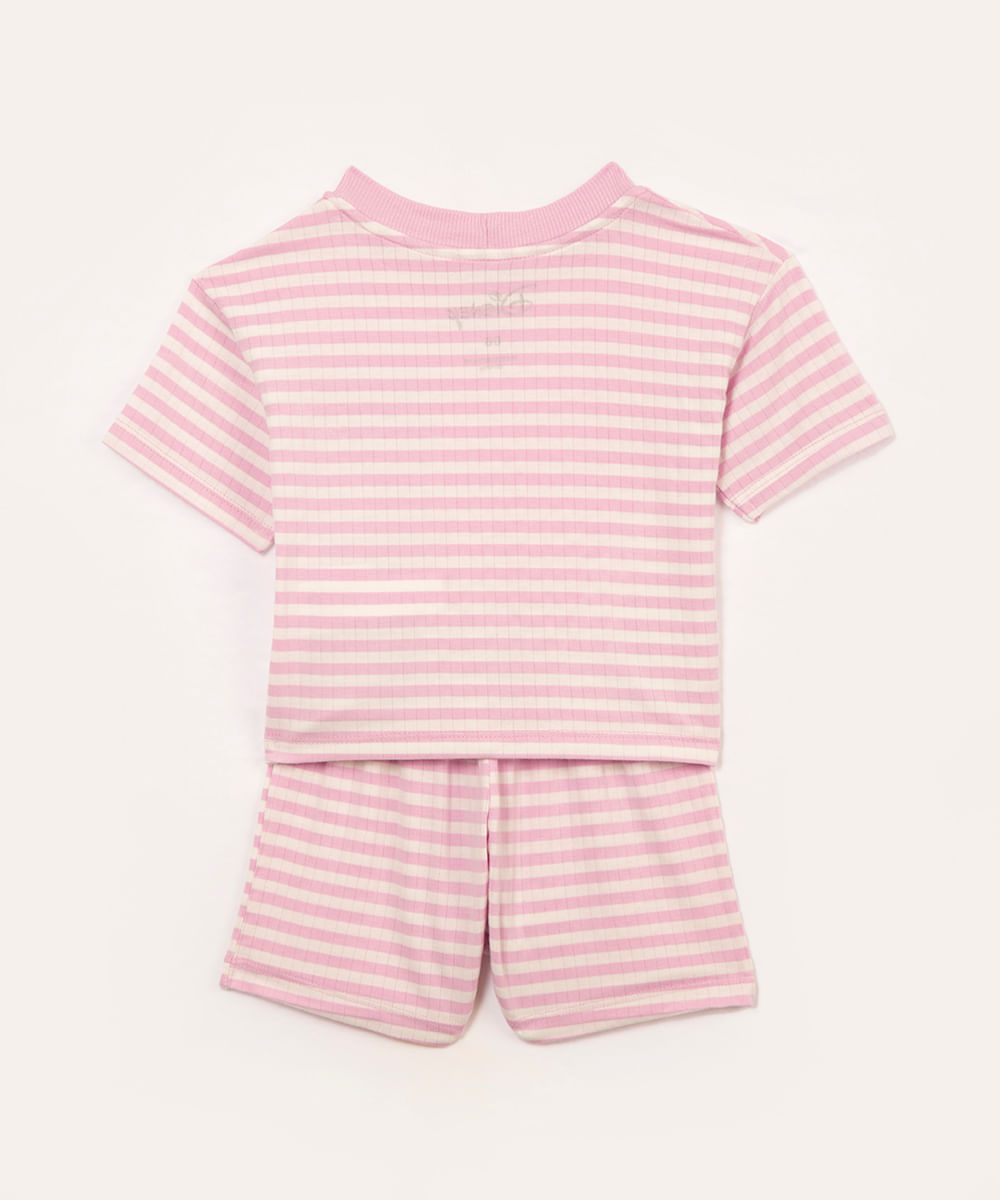 pijama de viscose infantil curto listrado stitch lilás