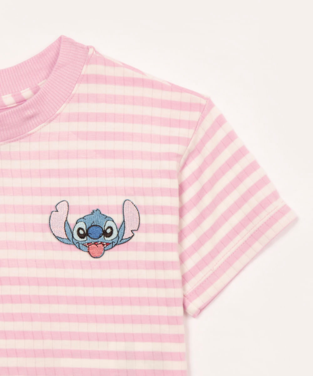 pijama de viscose infantil curto listrado stitch lilás