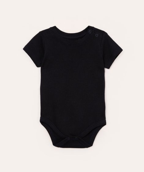 body infantil de algodão texturizado manga curta azul marinho