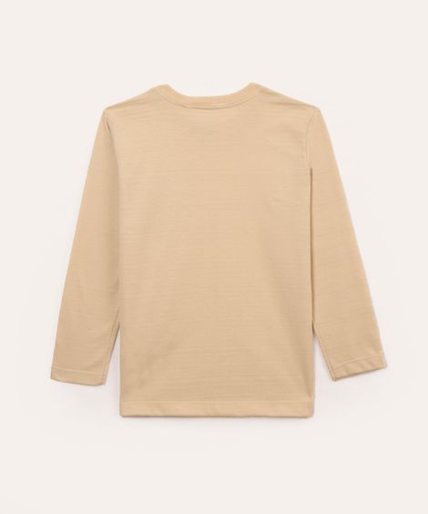 camiseta infantil com bolso manga longa bege
