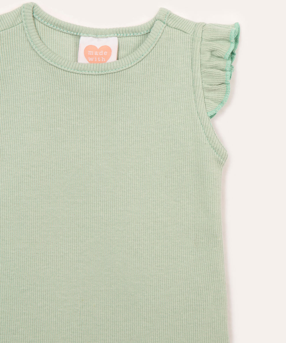 blusa de algodão infantil com frufru verde
