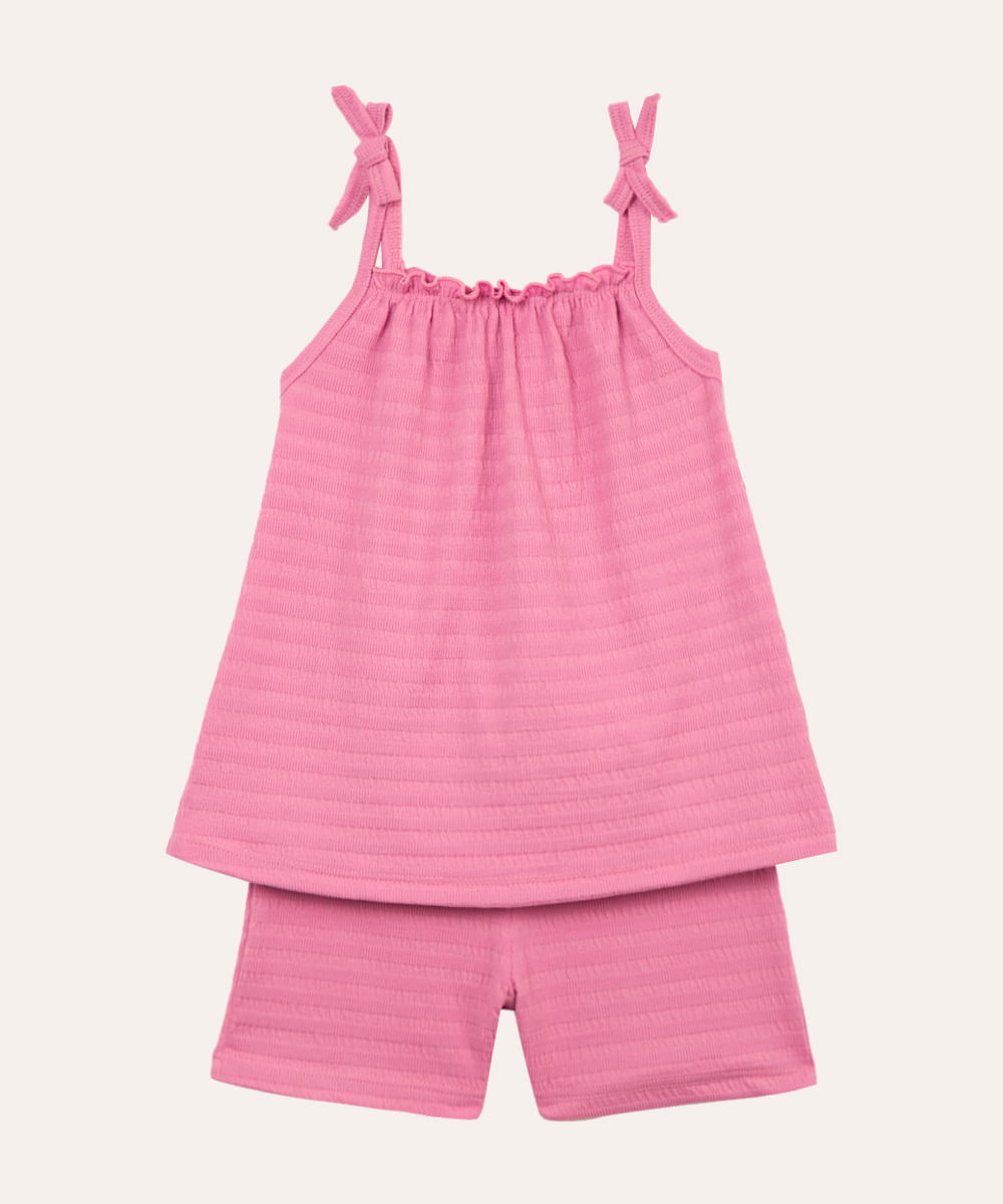 conjunto infantil curto texturizado rosa
