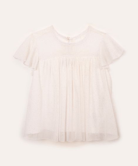 blusa de tule infantil com glitter off white