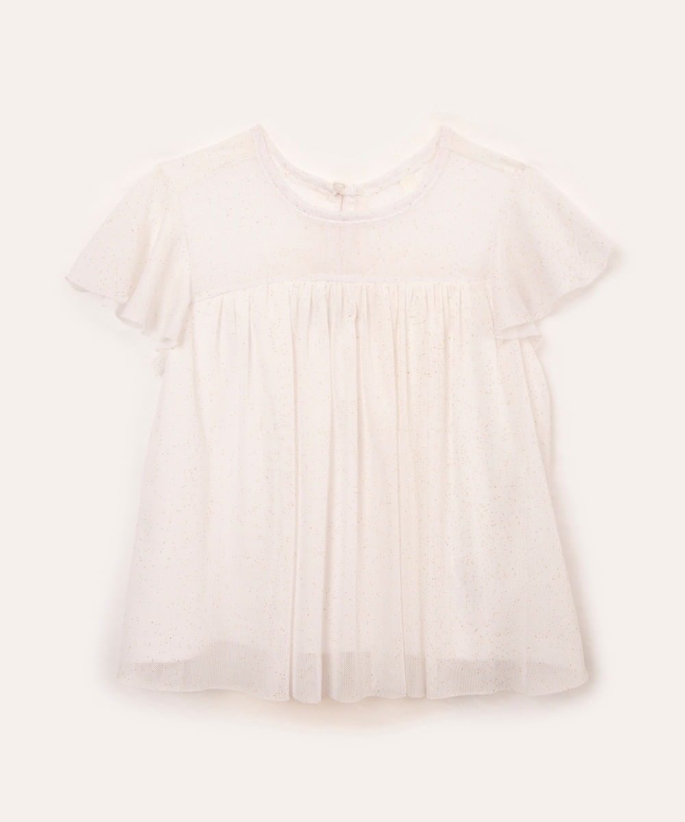 blusa de tule infantil com glitter off white