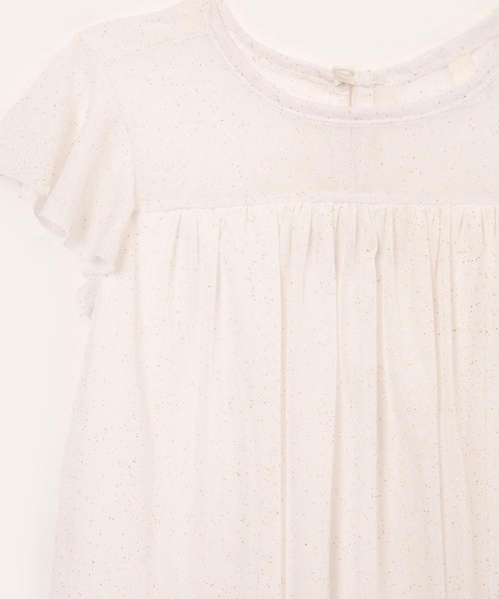 blusa de tule infantil com glitter off white