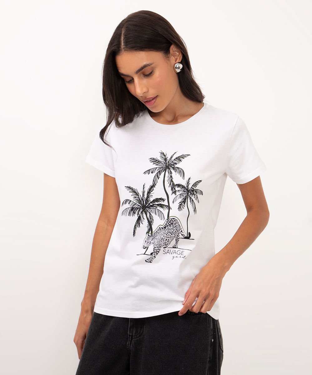 camiseta de algodão manga curta savage garden off white