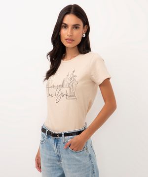 camiseta de algodão manga curta new york bege