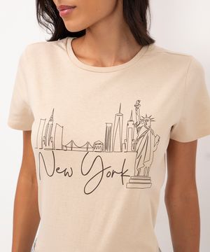 camiseta de algodão manga curta new york bege