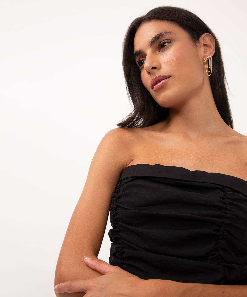 cropped de viscose sem manga drapeado preto