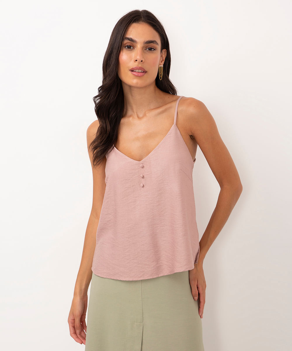 regata de viscose com botões rosê