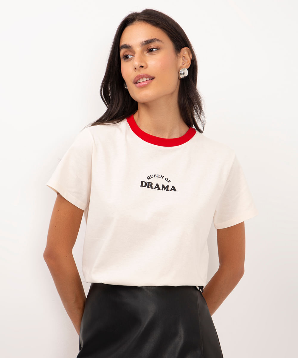 camiseta de algodão manga curta queen of drama bege