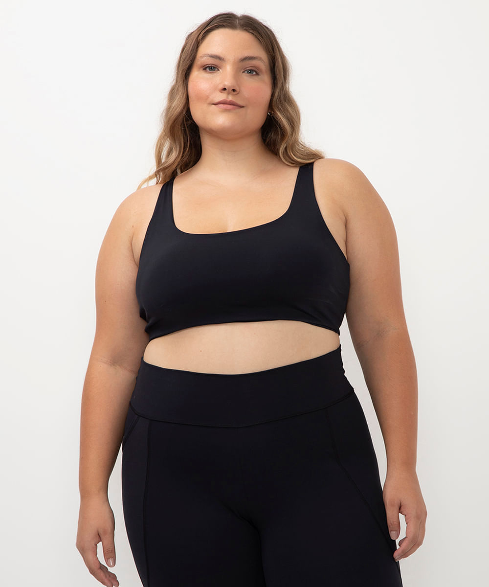 top plus size alça larga com bojo mindset sport preto
