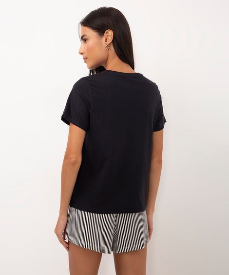 pijama de algodão curto listrado preto
