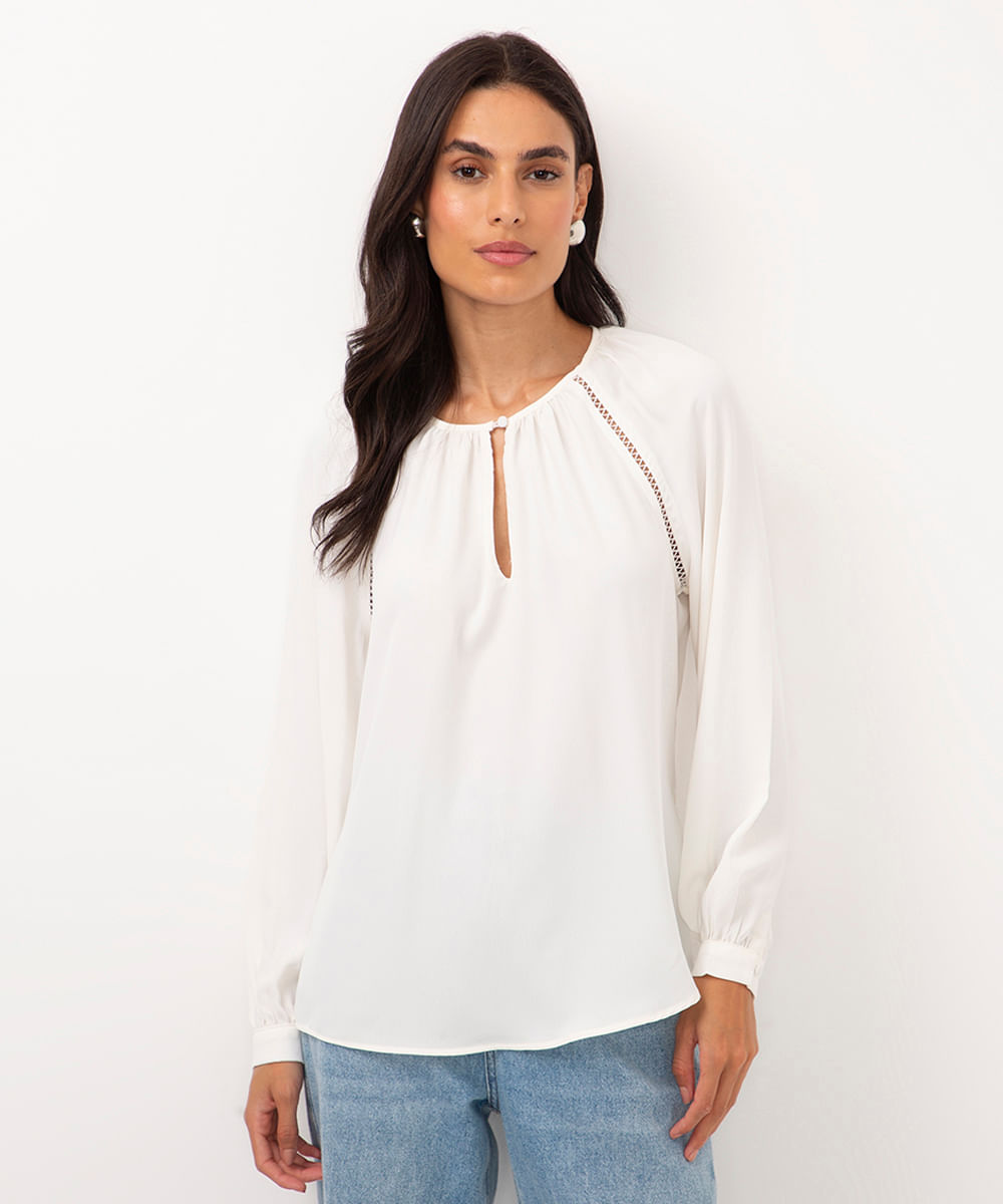 blusa manga longa bufante off white