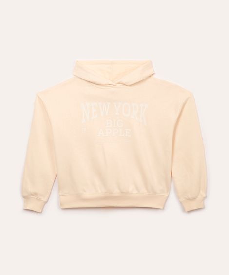 blusão de moletom com capuz juvenil new york bege