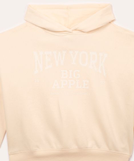 blusão de moletom com capuz juvenil new york bege