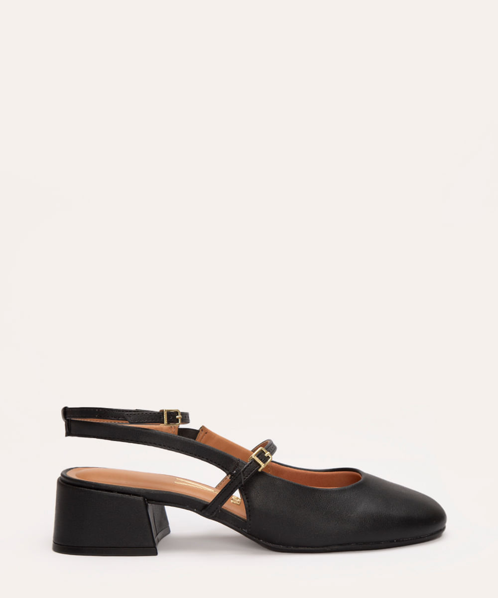 scarpin salto baixo fivela vizzano preto