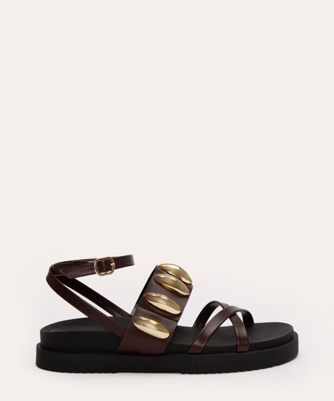sandália flatform com tachas oneself marrom