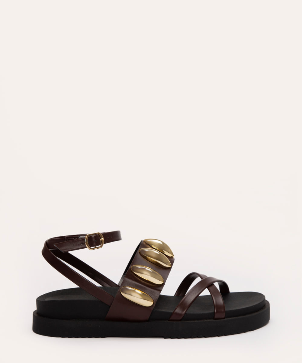 sandália flatform com tachas oneself marrom