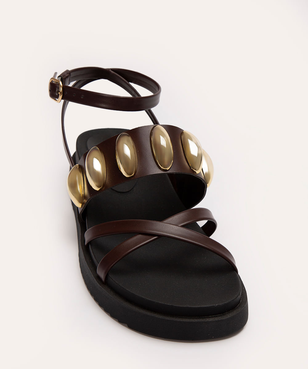 sandália flatform com tachas oneself marrom