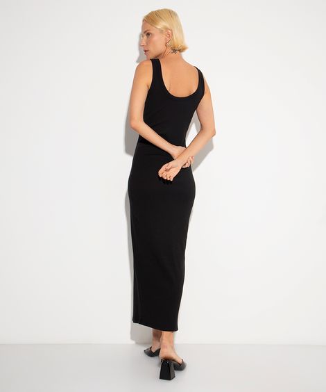 vestido longo canelado mindset preto