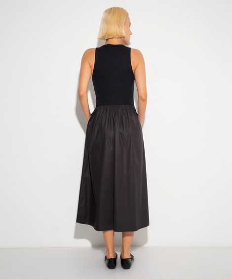 vestido midi de algodão mindset - preto