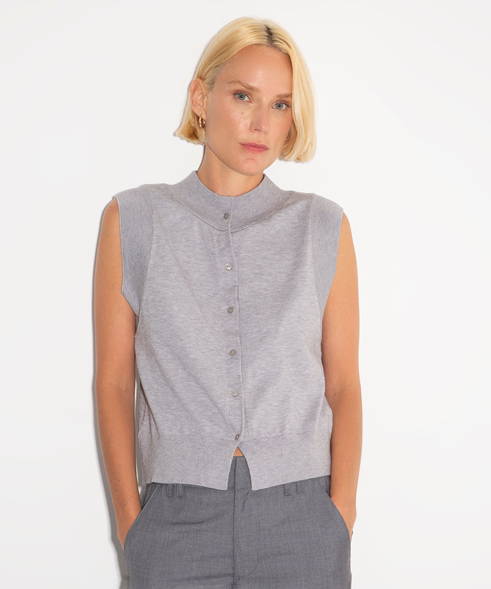 colete de tricot com botões mindset cinza