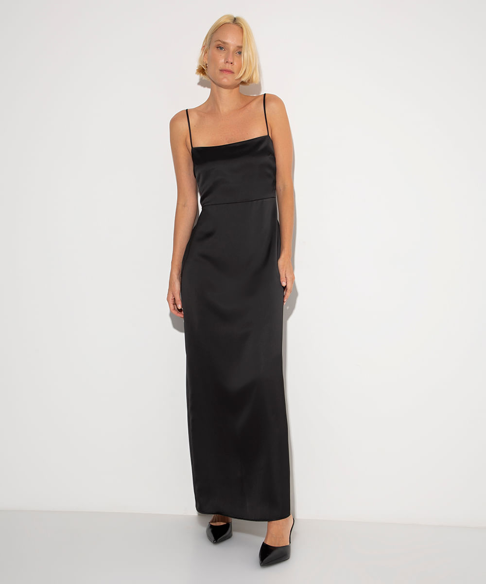 vestido longo acetinado mindset preto