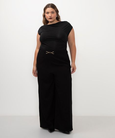 calça de alfaiataria wide leg plus size preto