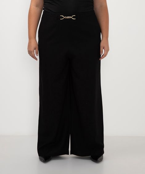 calça de alfaiataria wide leg plus size preto