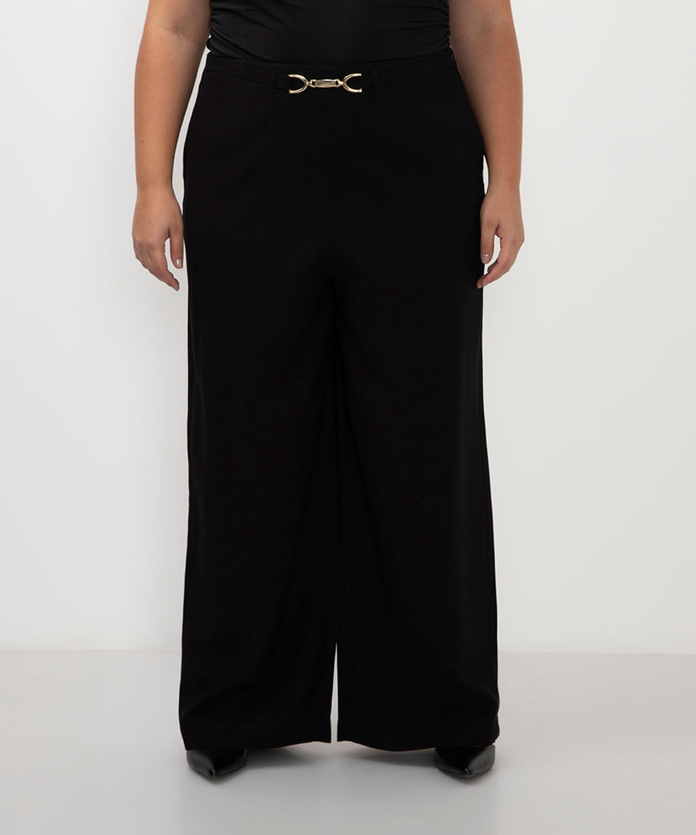 calça de alfaiataria wide leg plus size preto