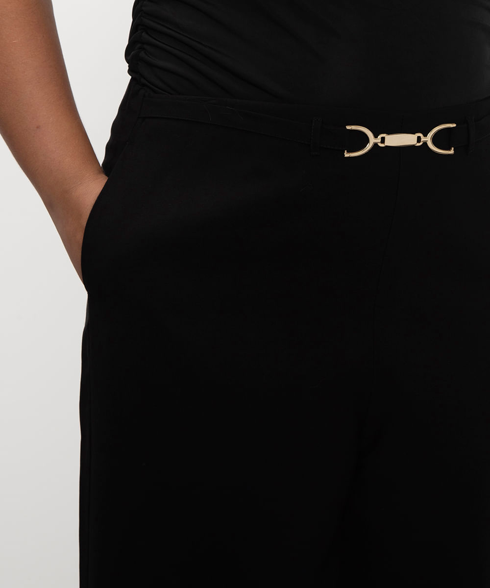 calça de alfaiataria wide leg plus size preto