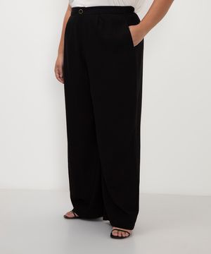 calça alfaiataria com prega e bolso plus size preto