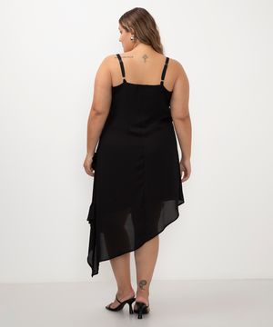 vestido midi com babados plus size preto