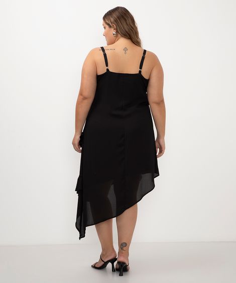 vestido midi com babados plus size preto