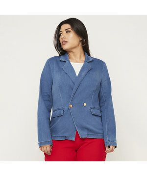 Blazer Jeans Moletinho Delavê Miss Joy 7596 Feminino Azul