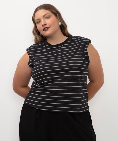 blusa de algodão muscle tee listrada plus size preto