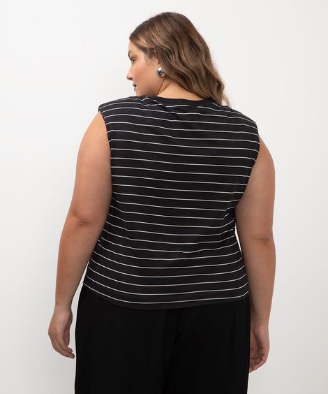blusa de algodão muscle tee listrada plus size preto
